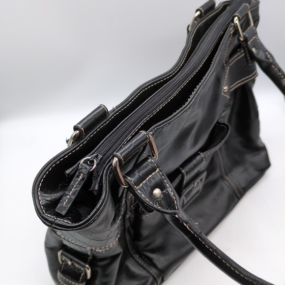 Maggie Barnes Womens Handbag Black L Zip Close Bucket Purse Double Handle - Picture 8 of 9